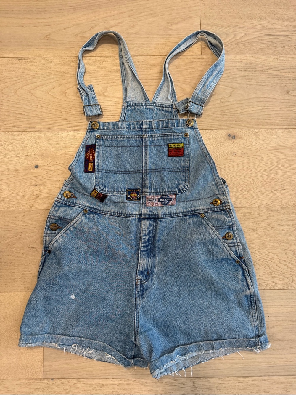 Vintage Light Wash Denim Short Overalls